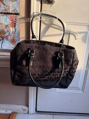 Michael Kors Black MK Logo Tote with Gold Hardware